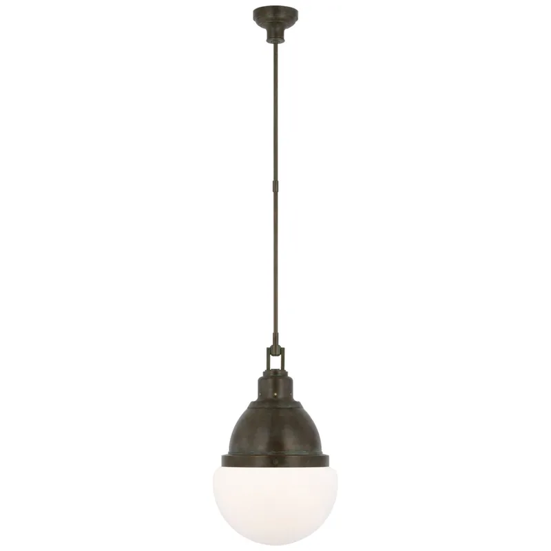 Amber Lewis Bernard 14" Pendant in Bronze with Verdigris Highlights with White Glass Ceiling Light W13.75"