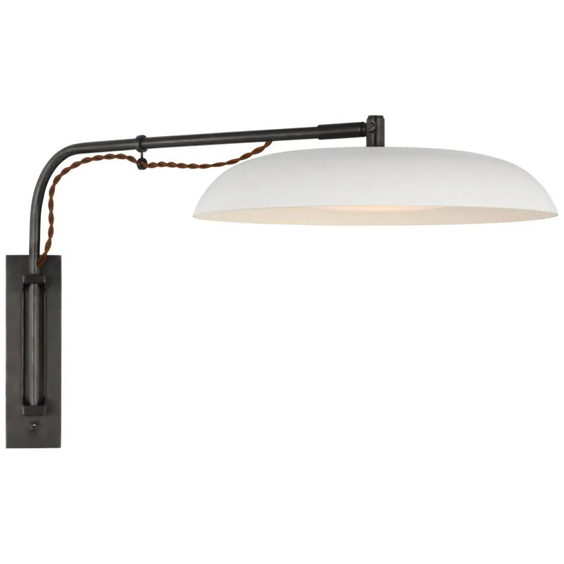 Amber Lewis Cyrus Medium Articulating Wall Light in Bronze and White with White Glass W14" x H13.5"