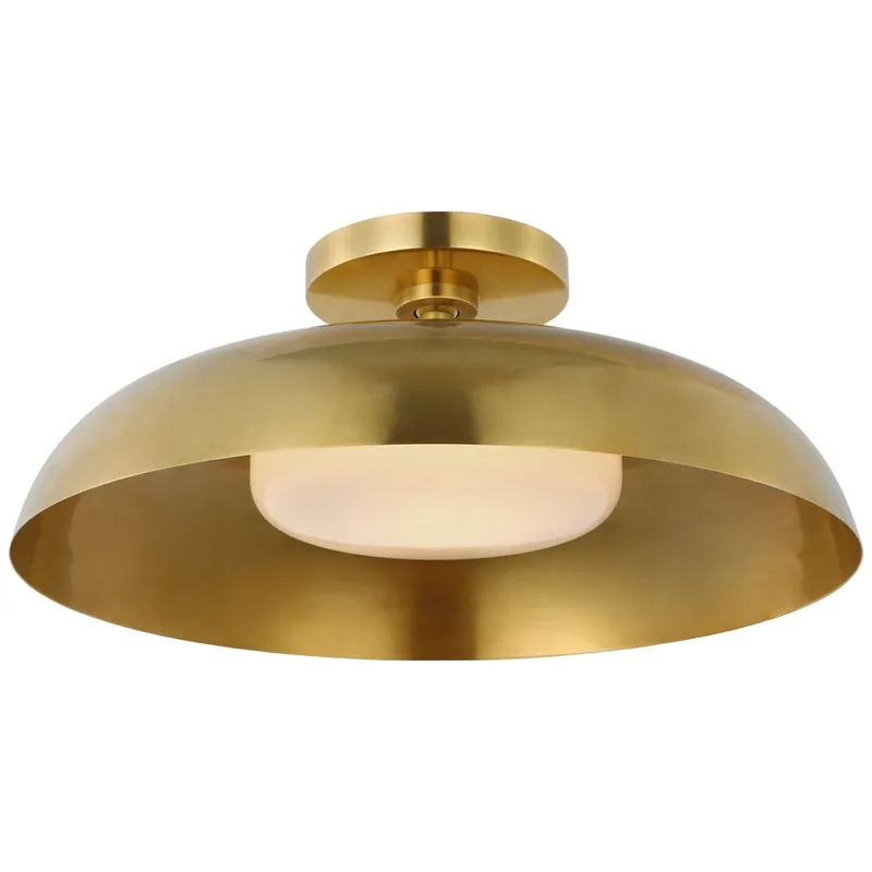 Amber Lewis Cyrus 16" Flush Mount in Hand-Rubbed Antique Brass with White Glass Ceiling Light W15.5" x H6"