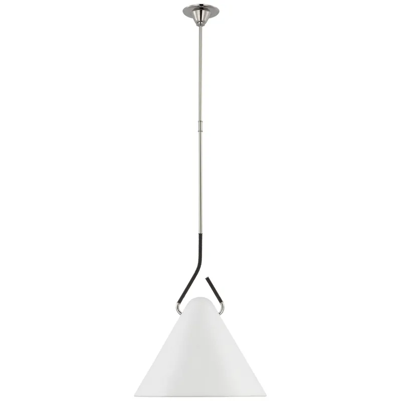 Amber Lewis Laken 19" Pendant in Polished Nickel and Black Rattan with White Shade Ceiling Light W18.5"