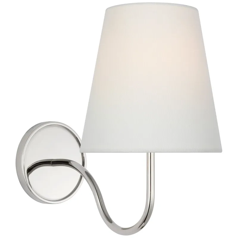 Amber Lewis Lyndsie Small Sconce in Polished Nickel with Linen Shade Wall Light W6" x H10.75"