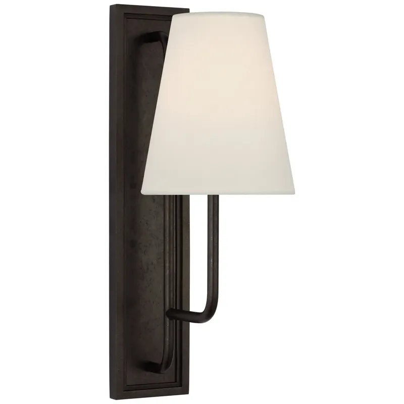 Amber Lewis Rui Sconce in Aged Iron with Linen Shade Wall Light W5" x H14"