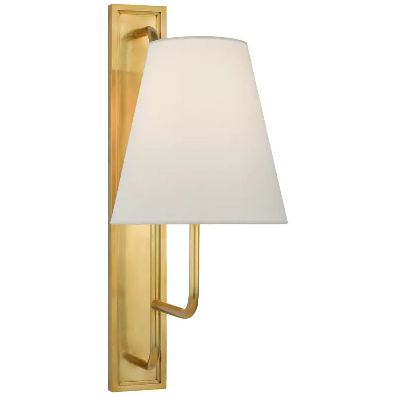 Amber Lewis Rui Tall Sconce in Hand-Rubbed Antique Brass with Linen Shade Wall Light W8" x H20"