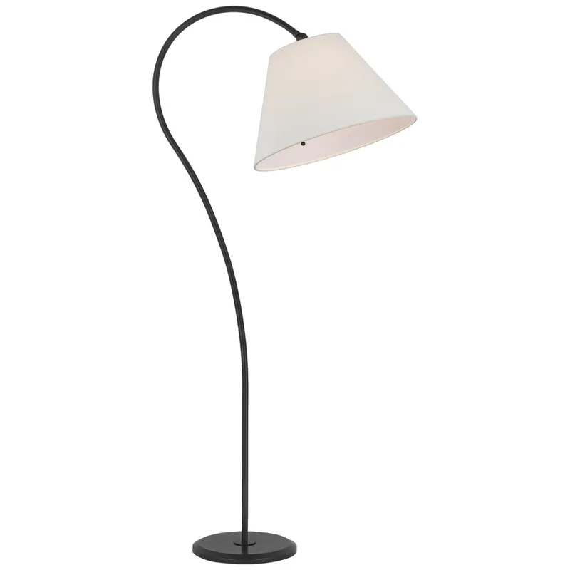 Amber Lewis Dume Large Arched Floor Lamp in Aged Iron with Linen Shade W18" x H63"