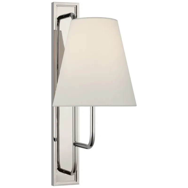Amber Lewis Rui Tall Sconce in Polished Nickel with Linen Shade Wall Light W8" x H20"