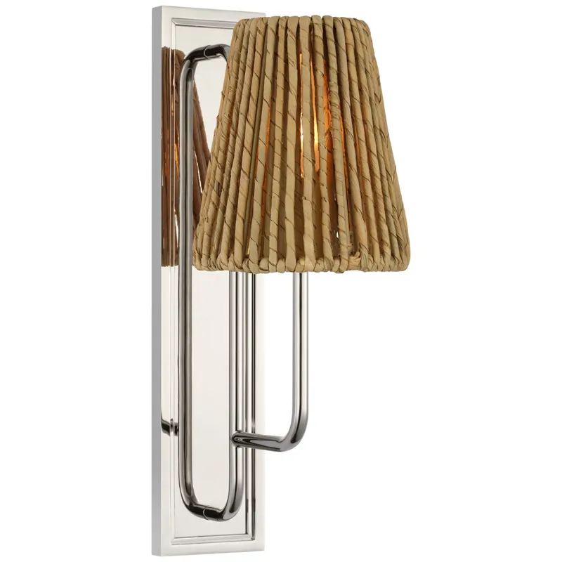 Amber Lewis Rui Sconce in Polished Nickel with Natural Abaca Shade Wall Light W5" x H14"