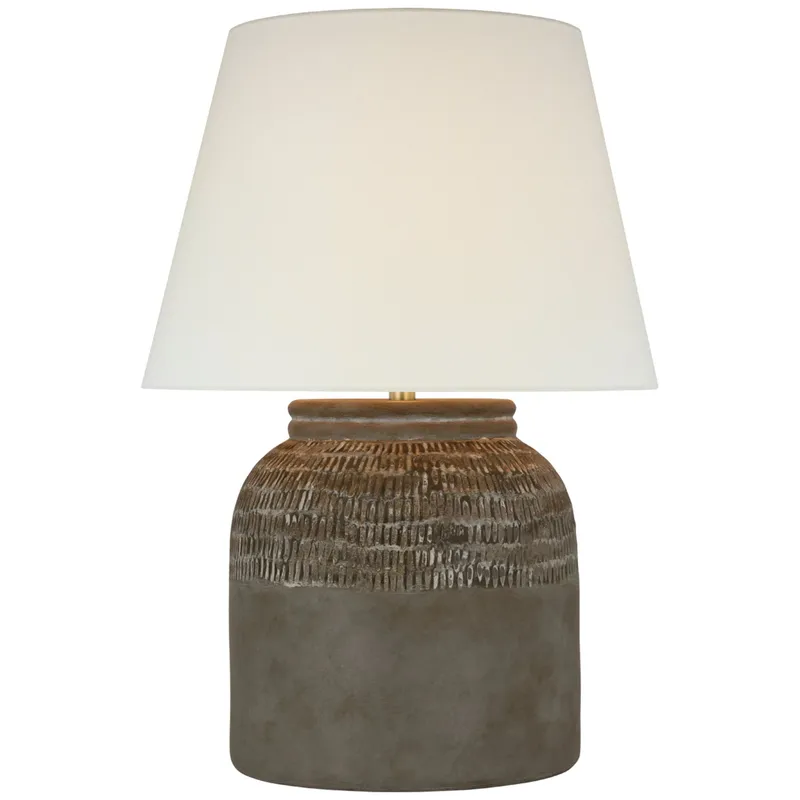Amber Lewis Indra Medium Table Lamp in Silt Grey Ceramic with Linen Shade W19" x H27.25"