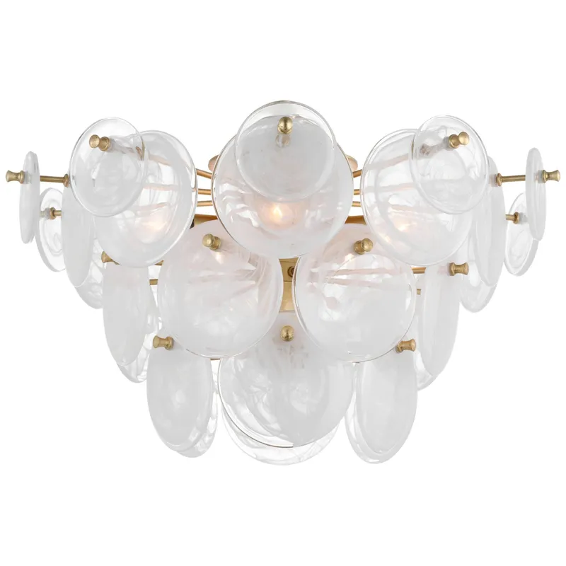 AERIN Loire Large Tiered Flush Mount in Gild with White Strie Glass Ceiling Light W21" x H12"