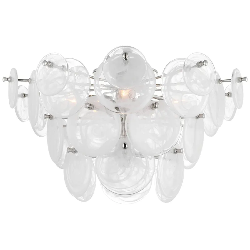AERIN Loire Large Tiered Flush Mount in Polished Nickel with White Strie Glass Ceiling Light W21" x H12"