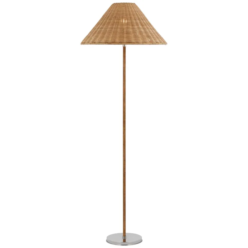 Marie Flanigan Wimberley Medium Wrapped Floor Lamp in Polished Nickel with Natural Wicker Shade W21" x H60"