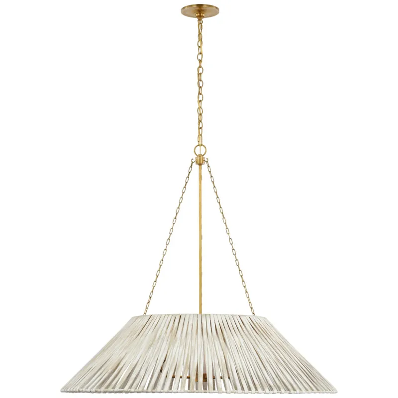 Marie Flanigan Corinne Extra Large Wrapped Hanging Shade in Soft Brass with White Wicker Shade Ceiling Light W36.25" x H32.5"