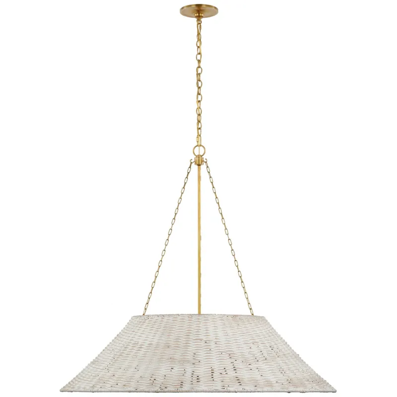 Marie Flanigan Corinne Extra Large Woven Hanging Shade in Soft Brass with White Wicker Shade Ceiling Light W36.25" x H32.5"