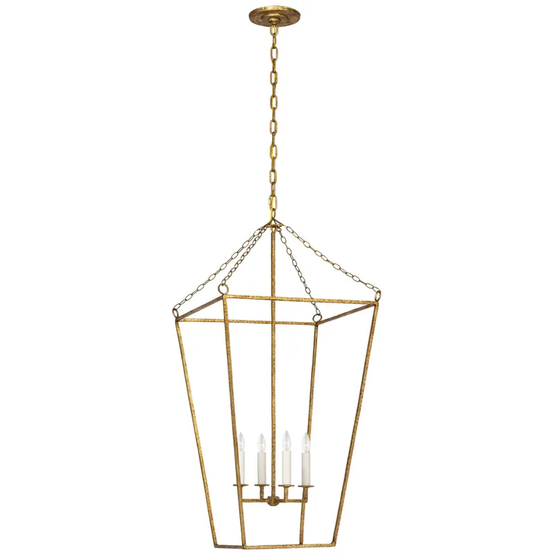 Marie Flanigan Malloy 18" Open Frame Forged Lantern in Gilded Iron Ceiling Light W18.5" x H38.25"
