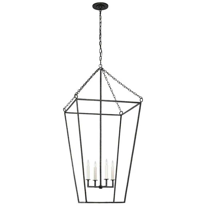 Marie Flanigan Malloy 23" Open Frame Forged Lantern in Aged Iron Ceiling Light W23.75" x H50"