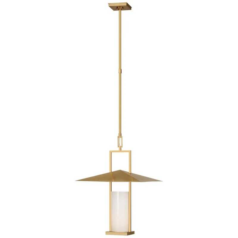 Ray Booth Amity 18" Lantern in Antique Brass with White Glass Ceiling Light W18"