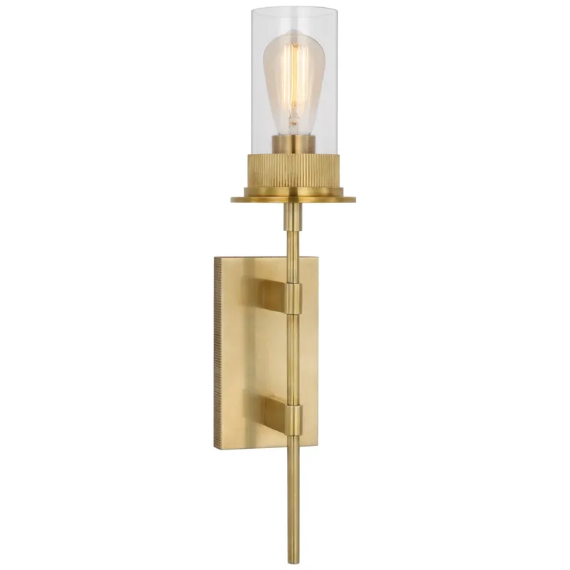Ray Booth Beza Large Tail Sconce in Antique Brass with Clear Glass Wall Light W5.25" x H22.5"