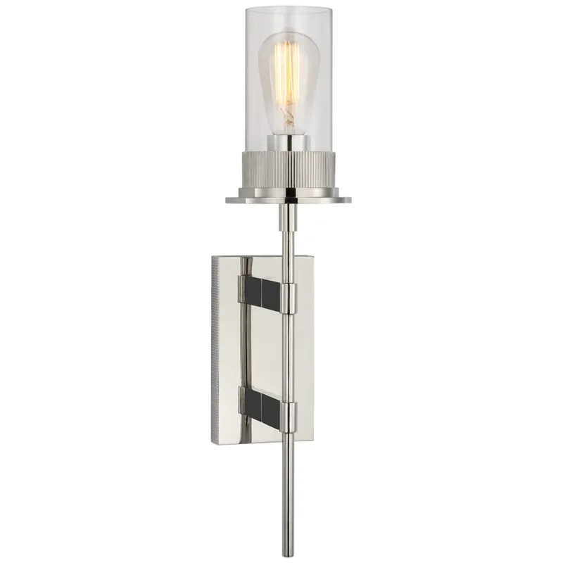 Ray Booth Beza Large Tail Sconce in Polished Nickel with Clear Glass Wall Light W5.25" x H22.5"