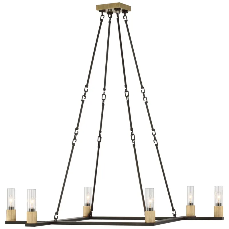 Ray Booth Beza Extra Large Chandelier in Warm Iron and Antique Brass with Clear Glass Ceiling Light W42"