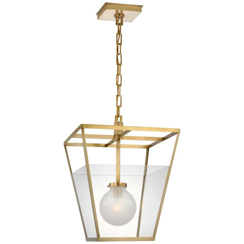 Ray Booth Illume 18" Lantern in Antique Brass with Clear Glass Ceiling Light W18" x H24"