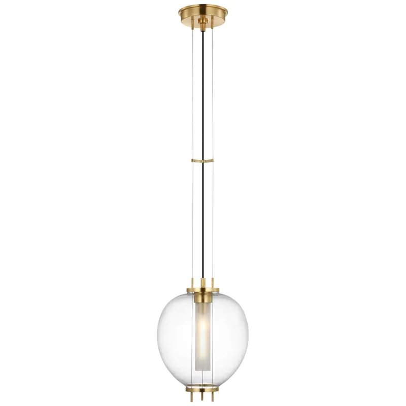 Ray Booth Taro 9" Pendant in Antique Brass with Clear Glass Ceiling Light W9"