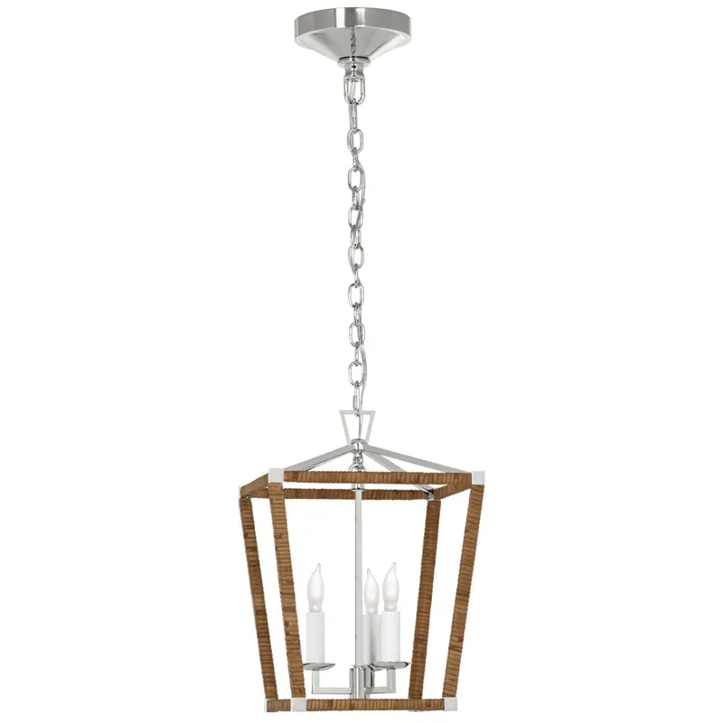 Chapman & Myers Darlana Mini Wrapped Lantern in Polished Nickel and Natural Rattan Ceiling Light W9.75" x H14"