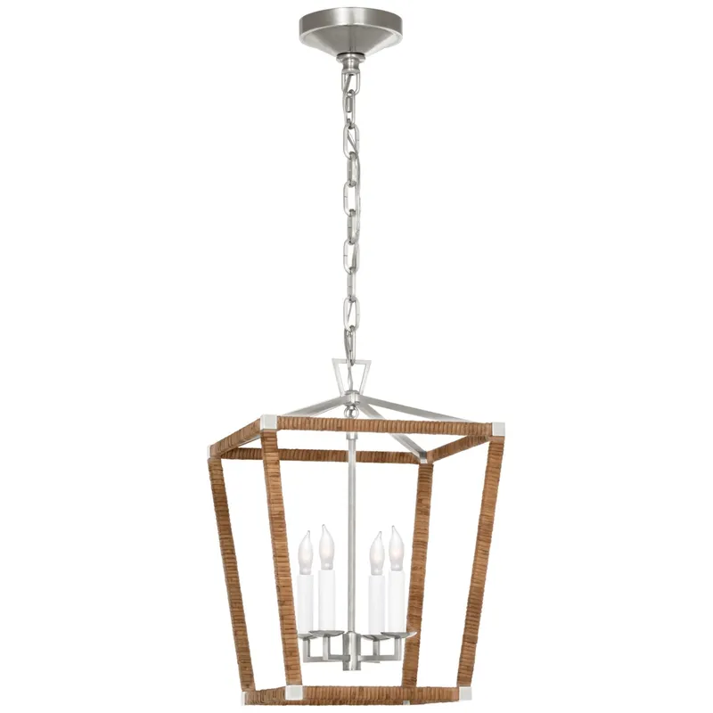 Chapman & Myers Darlana Small Wrapped Lantern in Polished Nickel and Natural Rattan Ceiling Light W12.5" x H18"