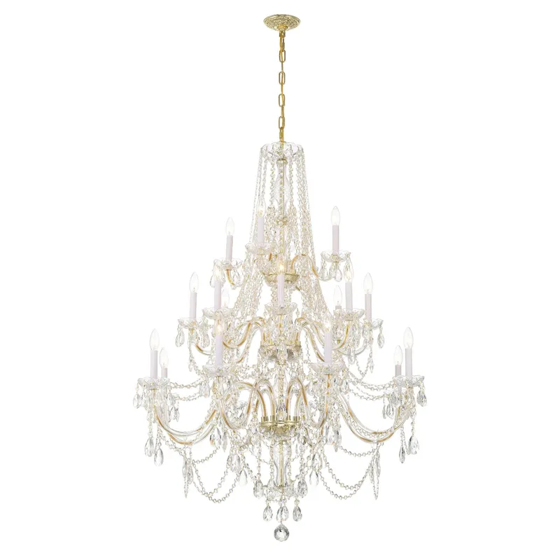Traditional Crystal 38'' Hand Cut Crystal Polished Brass Chandelier Gold 38"W x 52.5"H x 38"D