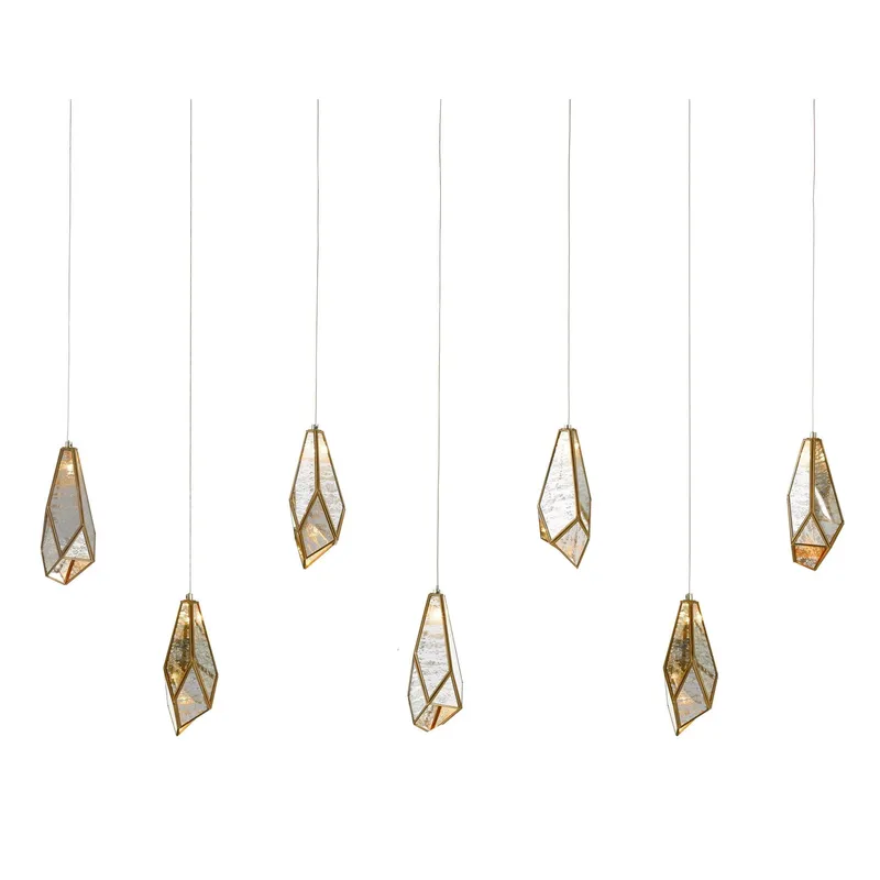 Glace Mirror 7-Light Rectangular Multi-Drop Pendant - Raj Mirror/Antique Brass/Silver