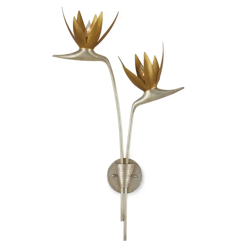 Paradiso Gold & Silver Wall Sconce, Left - Contemporary Silver Leaf/Contemporary Gold Leaf/Gold