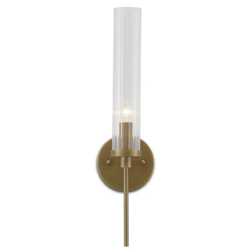 Bellings Brass Wall Sconce - Antique Brass/Clear