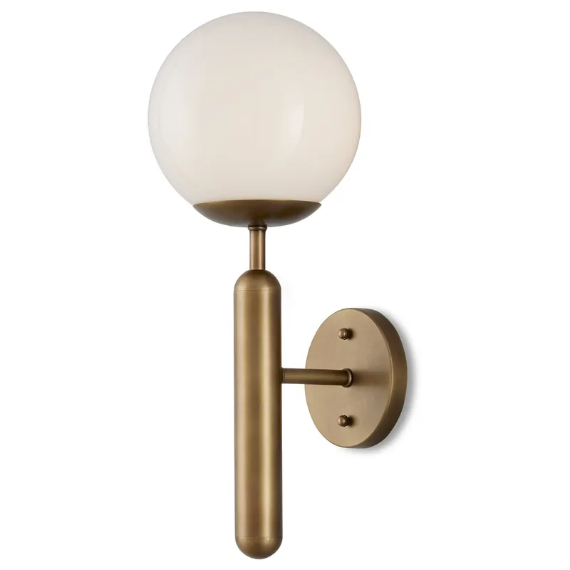 Barbican Single-Light Brass Wall Sconce - Antique Brass/White
