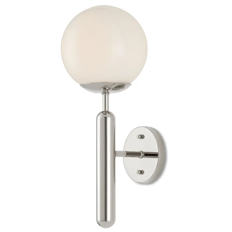 Barbican Single-Light Nickel Wall Sconce - Polished Nickel/White