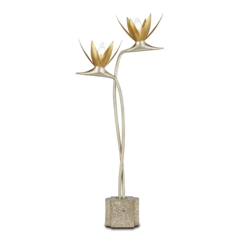 Paradiso Gold & Silver Table Lamp - Contemporary Silver Leaf/Contemporary Gold Leaf/Abalone Polished Concrete