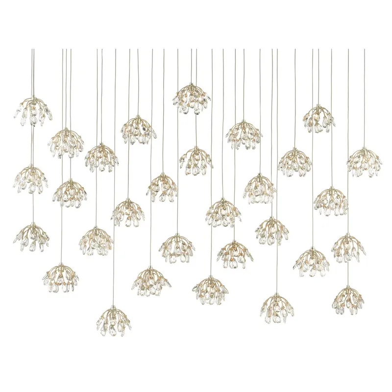 Crystal Bud 30-Light Rectangular Multi-Drop Pendant - Crystal/Contemporary Silver/Silver