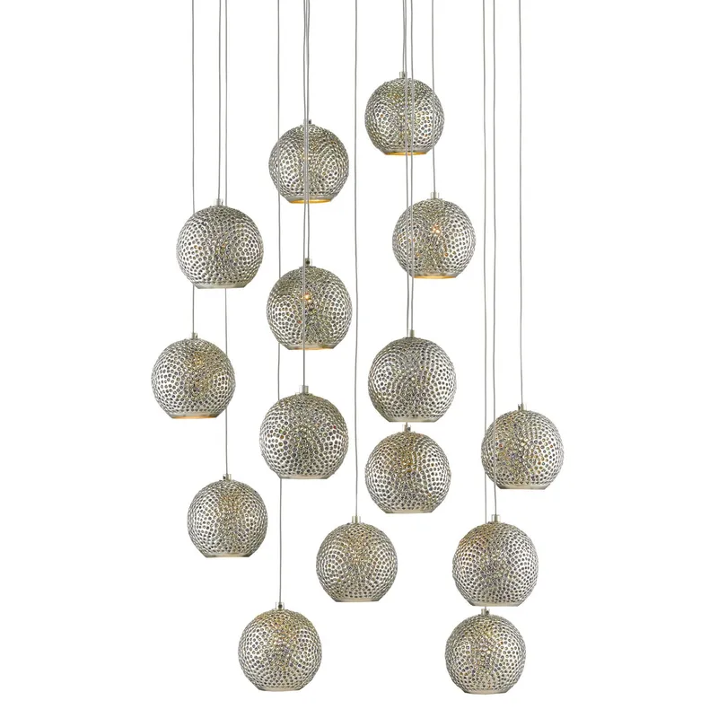 Giro 15-Light Round Multi-Drop Pendant - Painted Silver/Nickel/Blue