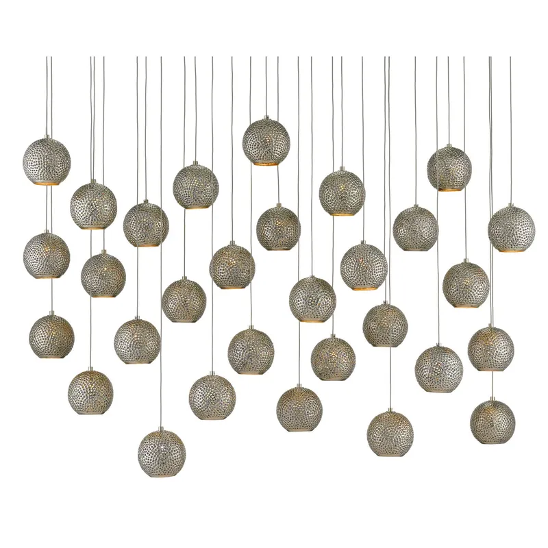 Giro 30-Light Rectangular Multi-Drop Pendant - Painted Silver/Nickel/Blue