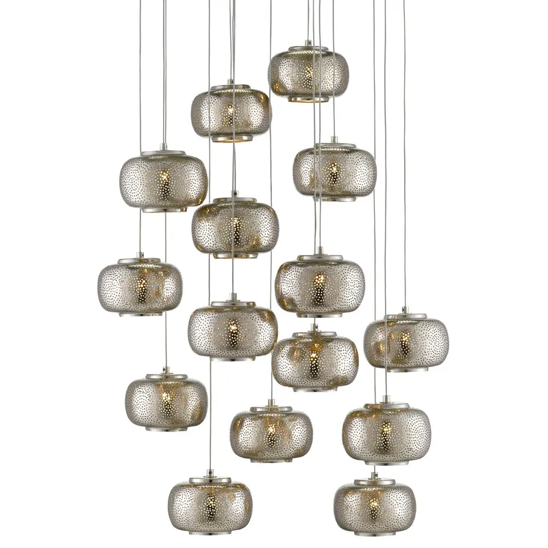 Pepper 15-Light Round Multi-Drop Pendant - Painted Silver/Nickel