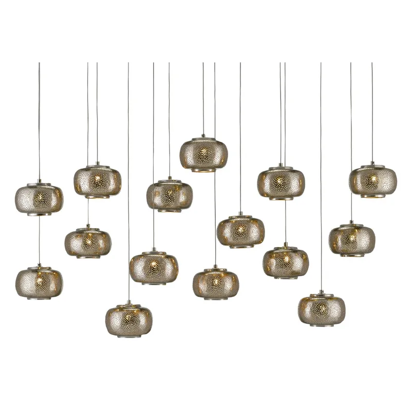 Pepper 15-Light Rectangular Multi-Drop Pendant - Painted Silver/Nickel