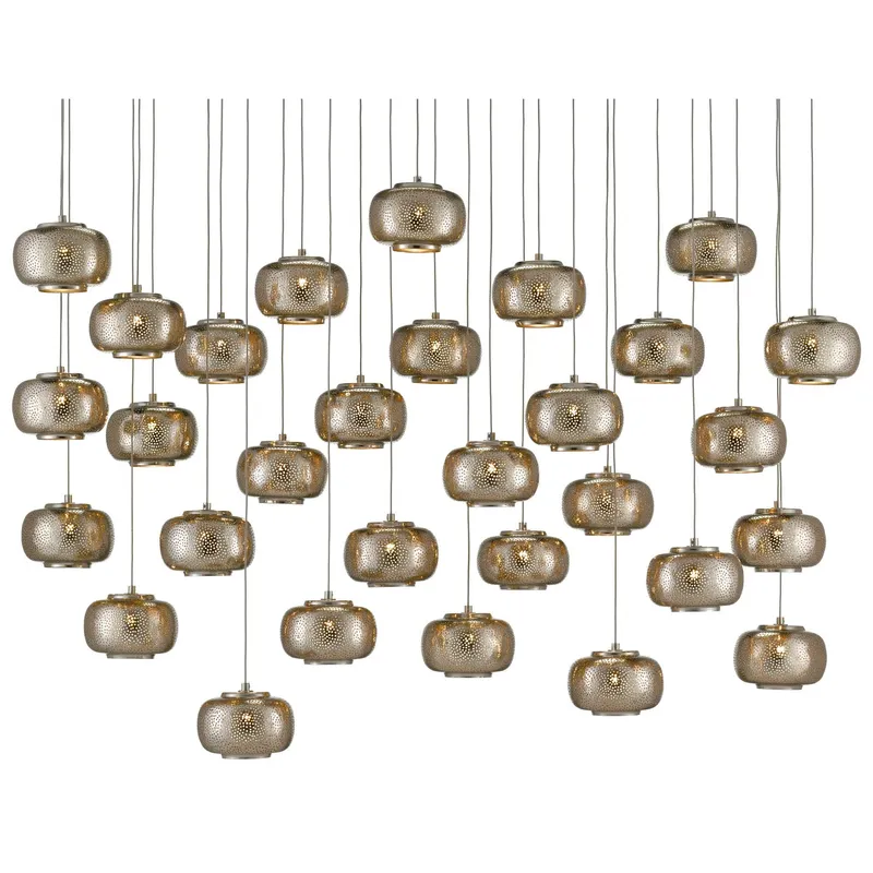 Pepper 30-Light Rectangular Multi-Drop Pendant - Painted Silver/Nickel