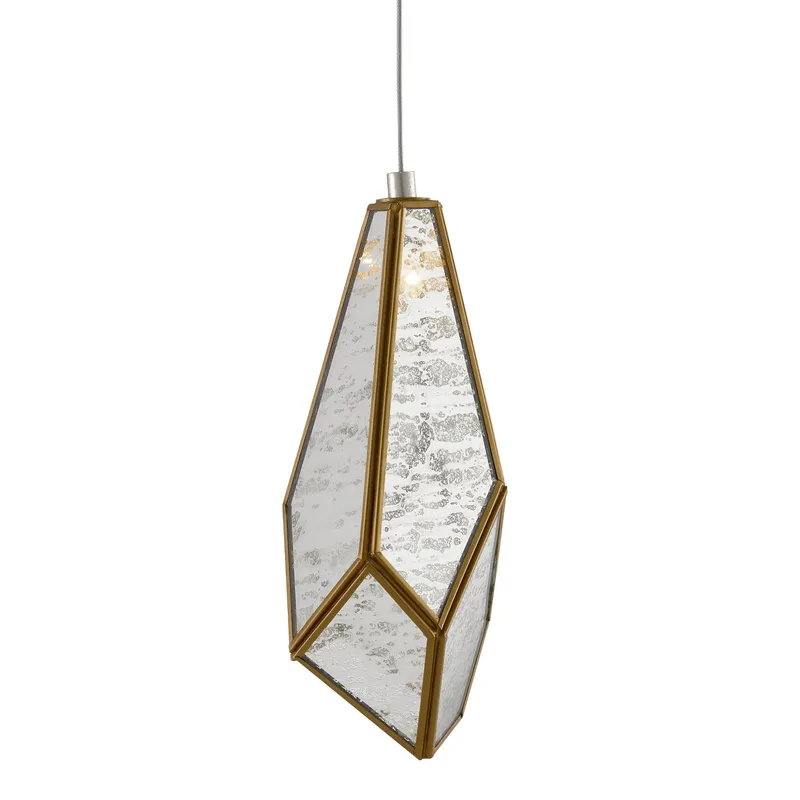 Glace Mirror 1-Light Round Multi-Drop Pendant - Painted Silver/Antique Brass