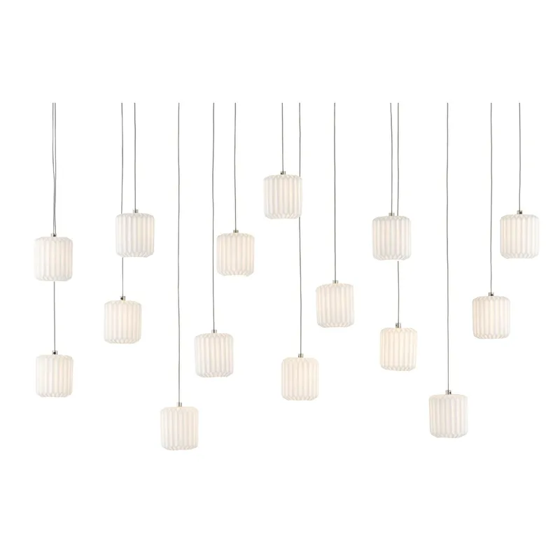Dove 15-Light Rectangular Multi-Drop Pendant - Painted Silver/White