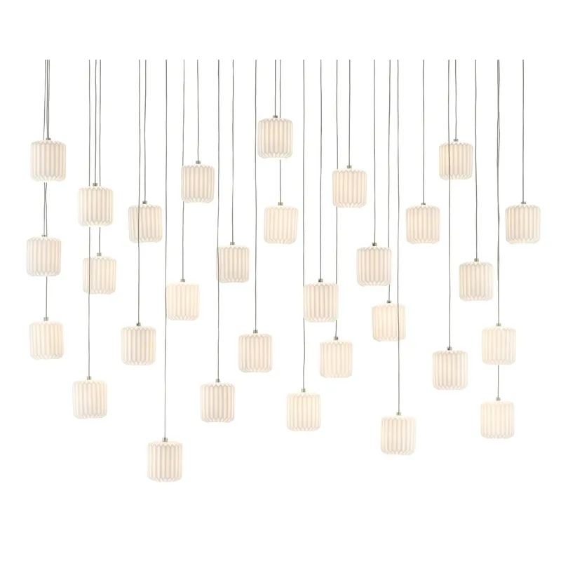 Dove 30-Light Rectangular Multi-Drop Pendant - Painted Silver/White