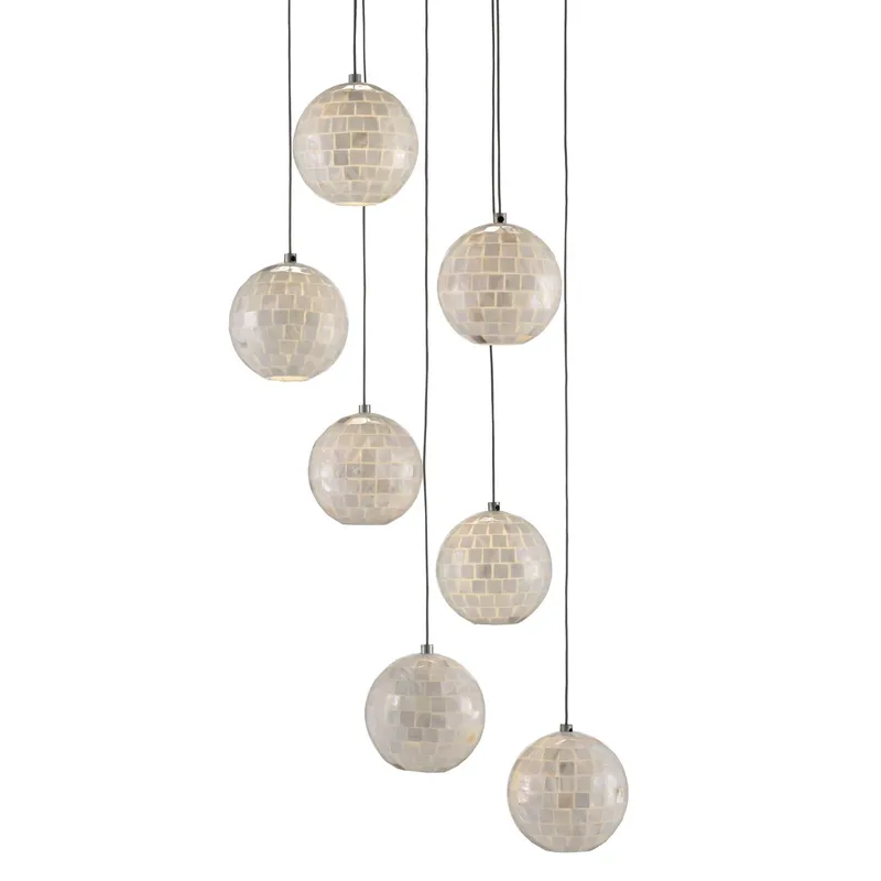 Finhorn 7-Light Round Multi-Drop Pendant - Painted Silver/Pearl