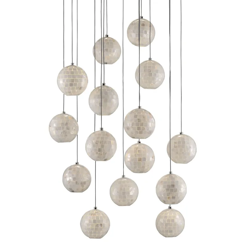 Finhorn 15-Light Round Multi-Drop Pendant - Painted Silver/Pearl
