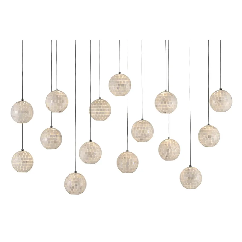 Finhorn 15-Light Rectangular Multi-Drop Pendant - Painted Silver/Pearl