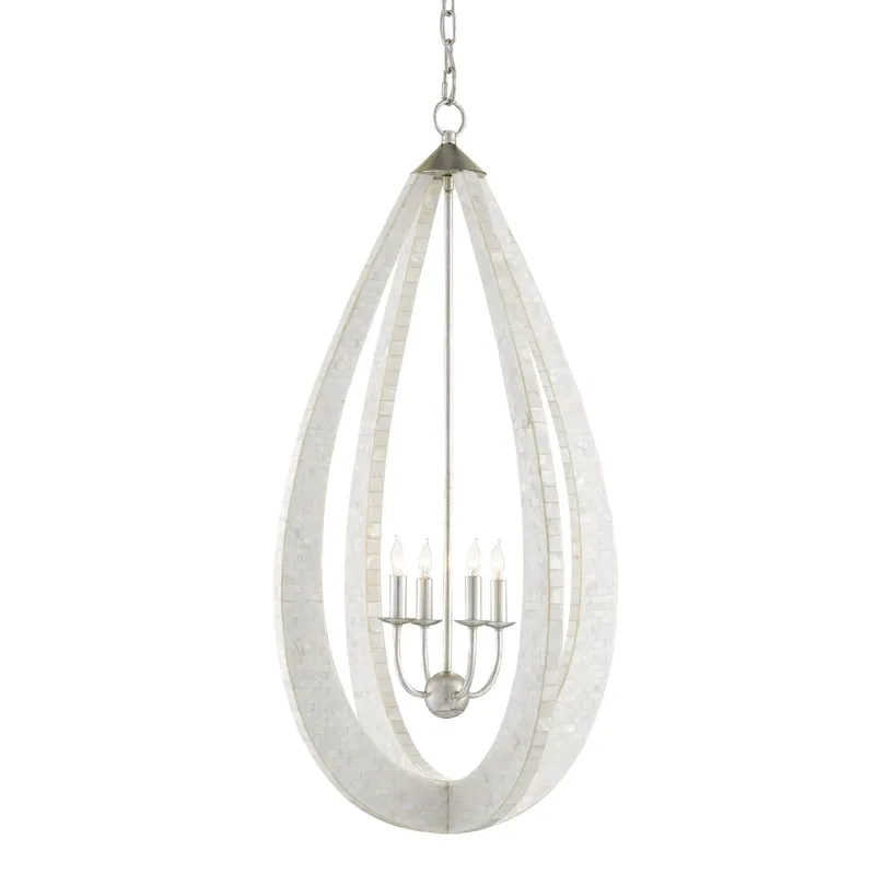 Arietta White Teardrop Chandelier - White/Pearl/Silver Leaf
