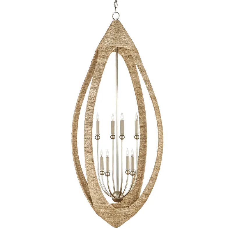 Menorca Large Rope Chandelier - Contemporary Silver Leaf/Smokewood/Natural Rope