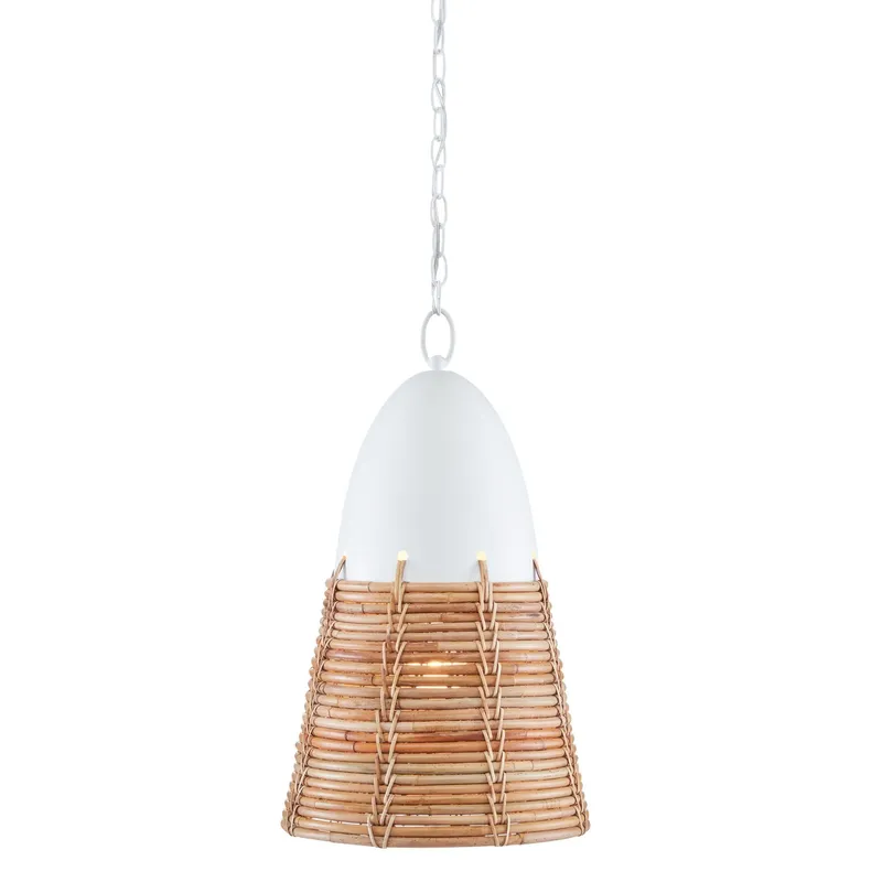 Arundo Pendant - Gesso White/Natural Rattan