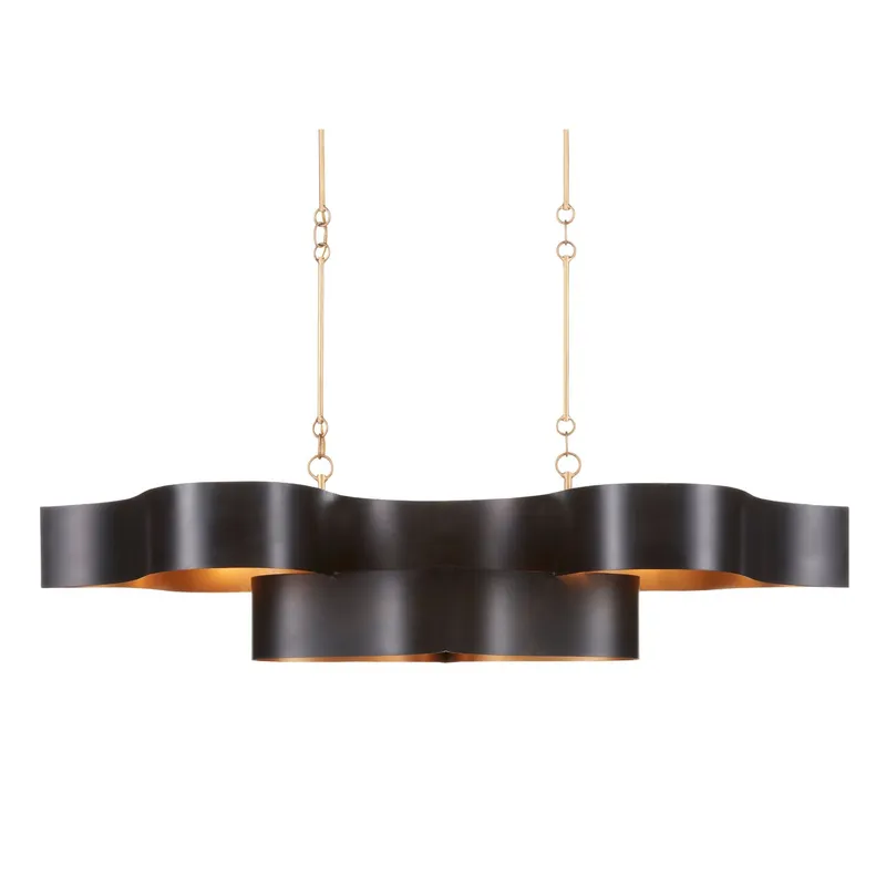 Grand Lotus Black Oval Chandelier - Satin Black/Contemporary Gold Leaf