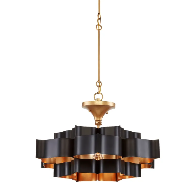 Grand Lotus Small Black Chandelier - Satin Black/Contemporary Gold Leaf